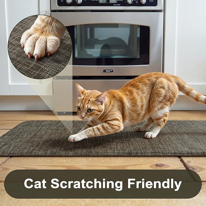 KIMODE Anti Fatigue Kitchen Mat for Floor, Farmhouse Kitchen Rugs Sets of 2, 20"x47"+20"x32" Paded Kitchen Floor Mats, Comfort Textilene Standing Mats for Laundry Office Sink Desk Brown/Green