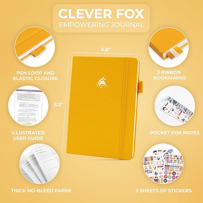 Clever Fox Empowering Journal for Teen Girls – Guided Self-Love Diary with Prompts – Gratitude & Manifestation Notebook, Teenage Gifts (Amber Yellow)