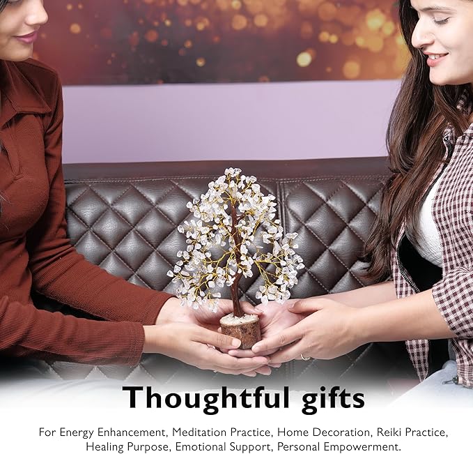 FASHIONZAADI Clear Quartz Crystals, Feng Shui Tree, Gemstone Tree - Spiritual Décor, Chakra Stone, Premium Meditation Decor, Good Luck Gifts, Home Decor