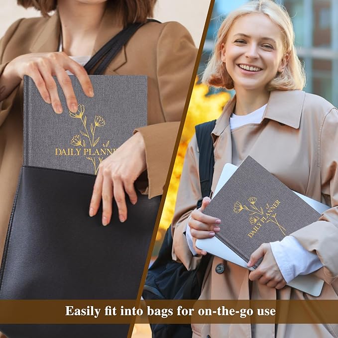 Lanpn Undated Daily Planner Hourly Schedule Notebook, 196 Pages 2 Page per Day To Do List Notebook Notepad Appointment Work Planner, Hardcover Daily Journal Organizer Book For Women 7.7" x 9.3" Grey