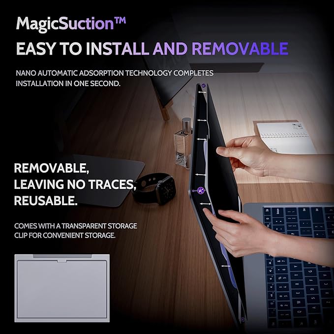 Privacy Screen for 14.4 Inch Surface Laptop Studio 2/1, MagicSuction™ Removable Anti Spy Black Protector, Glare Blue Light Filter for Microsoft Laptop Computer Monitor