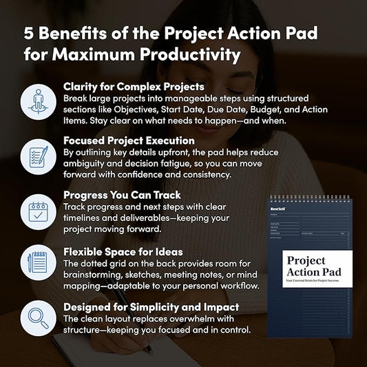 BestSelf Project Action Pad - Daily Task Planner, To-Do List & Action Pad for Boosting Productivity and Effective Project Management