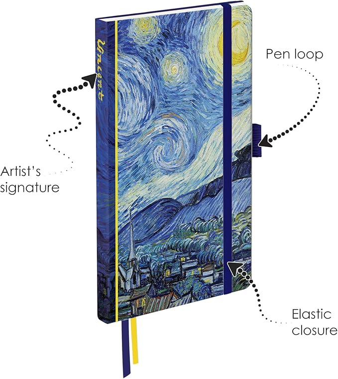 RainCaper Vegan Leather Journal Notebook, 160 Dot-Grid Pages, 5.7 inches x 8 inches, Journal - van Gogh Starry Night