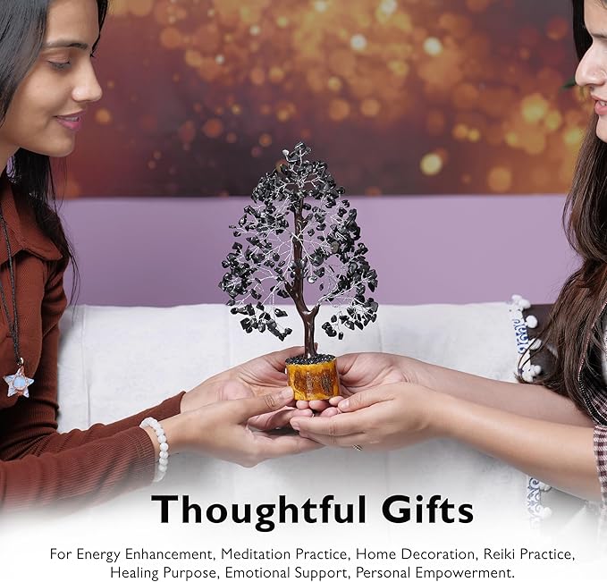FASHIONZAADI Black Tourmaline Gemstone Tree - Crystal Tree of Life - Crystals and Stones Home Office Decor - Good Luck Gifts for Women