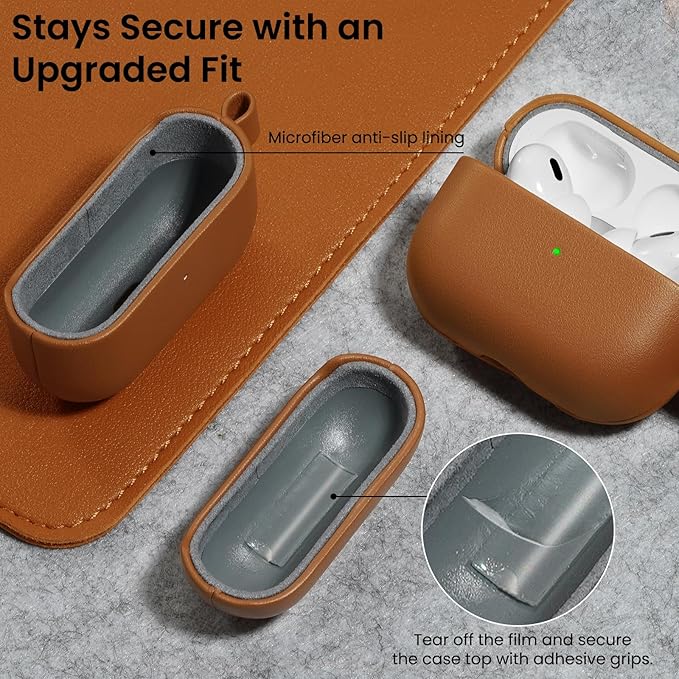 ORNARTO Compatible with AirPods Pro 2 Case, Full Protective Leather Cover with Carabiner, for Airpods Pro Case 2nd / 1st Generation (2022/2019), Front LED Visible,Caramel Brown