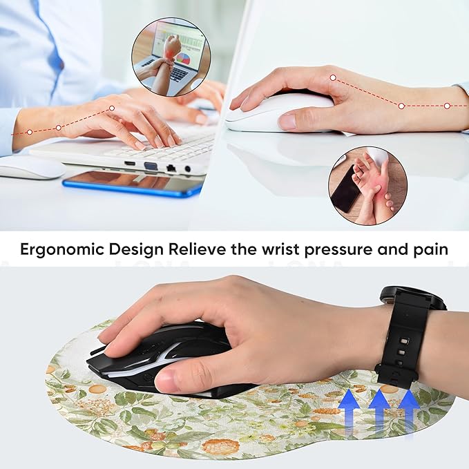 RICHEN Ergonomic Mouse Pad with Wrist Support,Non-Slip Rubber Base for Computer Laptop & Mac,Lightweight Rest for Home,Office & Travel (Orange Flowers)