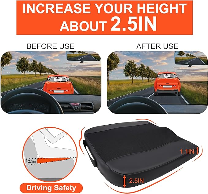 Car Seat Cushion, Comfort Memory Foam Car Cushions for Driving - Sciatica & Lower Back Pain Relief, Driver Seat Pillow for Auto, Office Chair, Wheelchair - Black