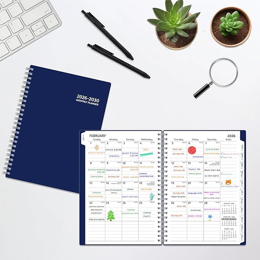 Monthly Planner 2026-2030, 5-Year Calendar Planner 2026-2030, Jan 2026 – Dec 2030, 6.2 x 8.4 In, Ruled Spread, Flexible Cover, Spiral Wirebound, Pocket, 60 Coated Monthly Tabs, Notes ＆ Habit Tracker