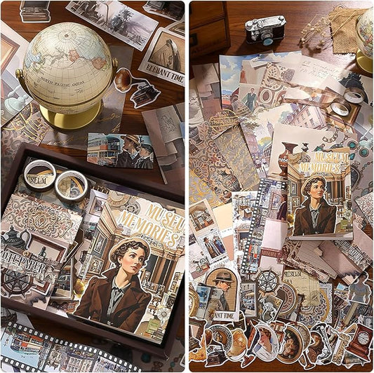 Scrapbooking Supplies Kit: Vintage Aesthetic Scrapbook Kit, Junk Journal Supplies with Scrapbook Stickers Paper, Journaling Supplies, Birthday Craft Gift for Adult Teen Girls Kid, Museum Memories