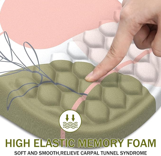 Ergonomic Mouse Pad Wrist Support, with Memory Foam & Non-Slip PU Base, Comfortable Massage Design Mouse Pad Relieve Wrist Fatigue&Pain, Suitable for Computer, Office and Home(03Rose)