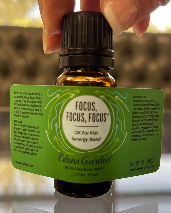 Edens Garden Focus, Focus, Focus Essential Oil Blend- 100% Pure Premium Grade, Undiluted, Natural, Therapeutic, Aromatherapy, The Best for Diffusing, Kid Safe, Humidifiers, Skin 10 ml (.33 fl oz)