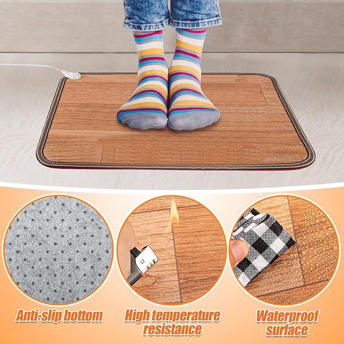 Heated Floor Mat - Foot Warmer Under Desk, 15.7x19.7in Heated Feet Rest for Home Office Desk, Winter 110V Electric Heating Pad with 3 Timers & 10 Adjustable Temperature