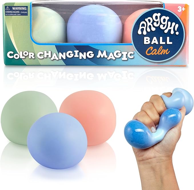 Power Your Fun Arggh Calm Mini Stress Balls for Adults and Kids - 3pk Squishy Stress Balls, Color Changing Resistance Fidget Toys Sensory Calming Stress Relief Squeeze Toys (Green, Orange, Blue