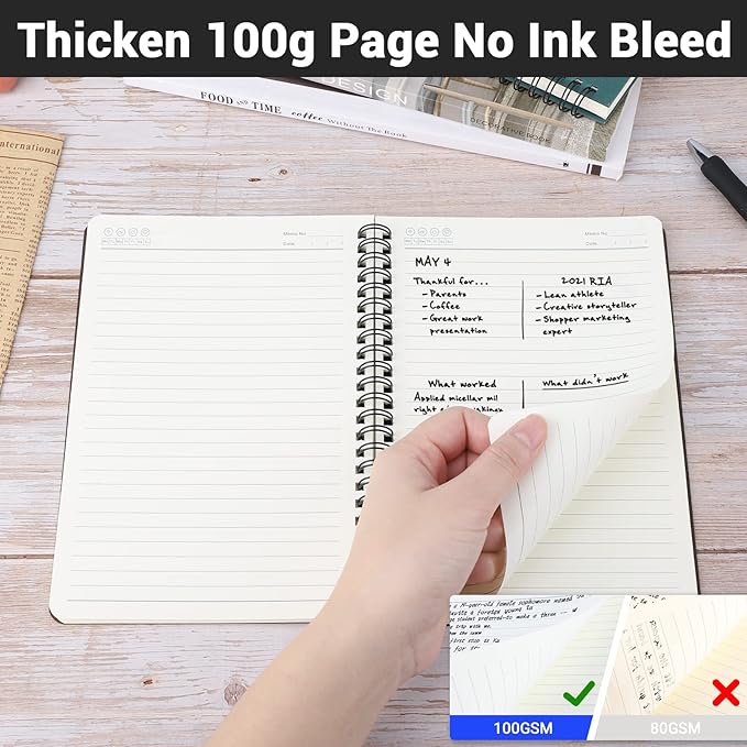 EUSOAR College Ruled Spiral Notebook, A5 6packs 5.5"X8.3" 120 Pages inches Coffee Hardcover Lined Travel Writing Notebooks Journal, Students Office Business Subject Diary Ruled Spiral Book Journal