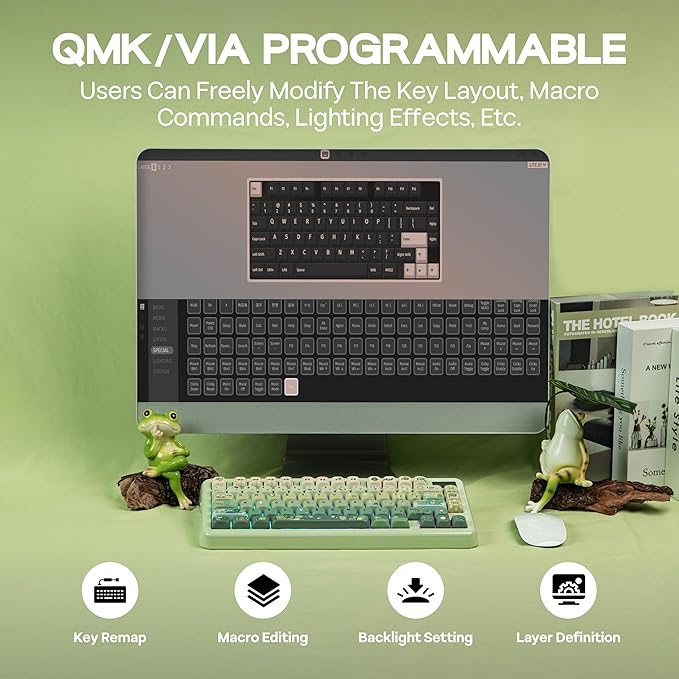 KiiBoom Phantom81 Lite 75% Gasket Mechanical Keyboard, QMK&VIA Programmable, 3 Modes Wireless Gaming Keyboard, RGB Backlights, ABS Case + UV Tech, Hot-Swappable for Windows/Mac/Linux (Green)