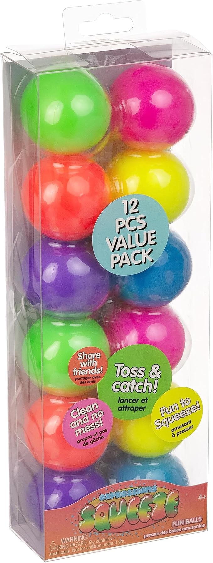 12pc Value Pack - Squeeze Balls in Assorted Neon Colors - Fidget Toy Stress Balls for Adults and Kids - Anxiety Relief Items to Squish, Squeeze, Throw and Stick Fidgets for Kids