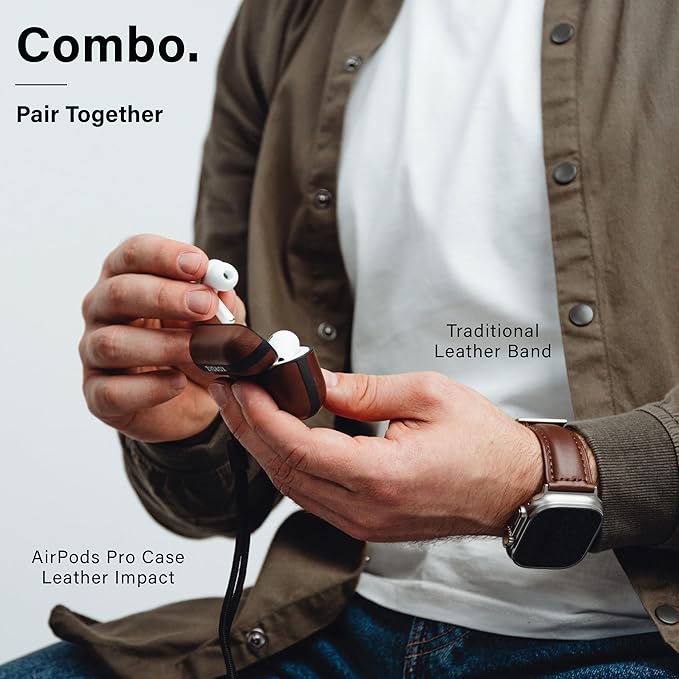 Leather Impact Airpods Pro 2nd Generation Case | Compatible with Airpods Pro Case 2nd Gen | Genuine Leather | MagSafe | Full Drop Protection | Airpod Pro Case (Black)