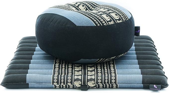Leewadee Meditation Cushion Set – 1 Small Zafu Yoga Pillow and 1 Small Roll-Up Zabuton Mat Filled with Kapok