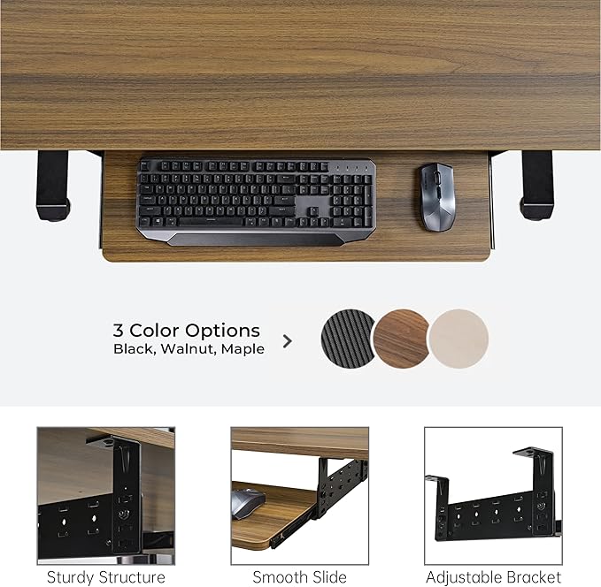 EUREKA ERGONOMIC Adjustable Keyboard Tray Under Desk, 28x11 Inch Large Slide Out Keyboard & Mouse Platform Tray, Wooden Pull Out Computer Keyboard Drawer for Typing Home Office Desk, Walnut