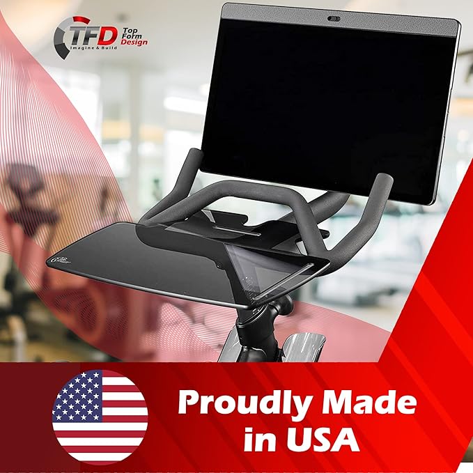 TFD The Tray+ | Compatible with Peloton Bikes+ ONLY (Dark)| Laptop Desk Tray - Premium Holder for Laptop, Tablet, Phone, Books & More - The Ultimate Peloton Accessories
