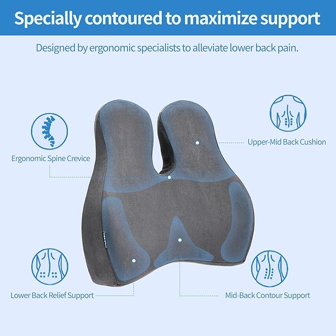Lumbar Support Pillow for Office Chair and Car Seat - Gel Memory Foam Back Cushion Improve Sitting Posture & Back Pain Relief, Lumbar Support Cushion with Adjustable Strap & Non-Slip