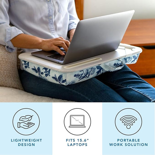 LAPGEAR Designer Lap Desk with Phone Holder and Device Ledge - Blue Blossoms - Fits up to 15.6 Inch Laptops - Style No. 45433