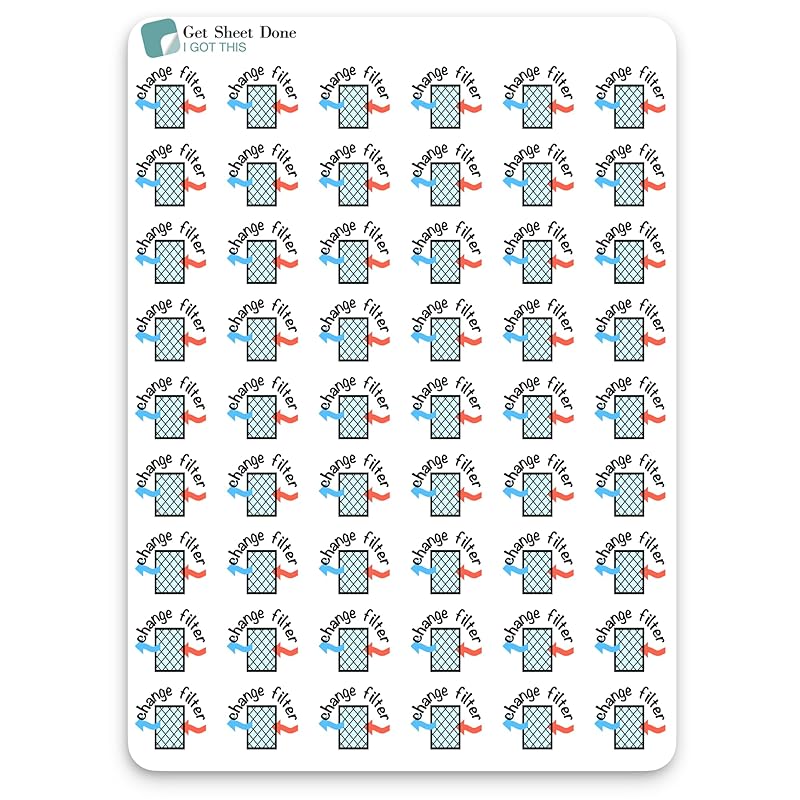 Change Filter Planner Stickers / 54 Fun Vinyl Stickers (1/2”) / AC Furnace HVAC Chores/Essential Productivity Life Planner Stickers/Bujo Bullet Journaling/Appointments (Matte Vinyl, 1 Sheet)