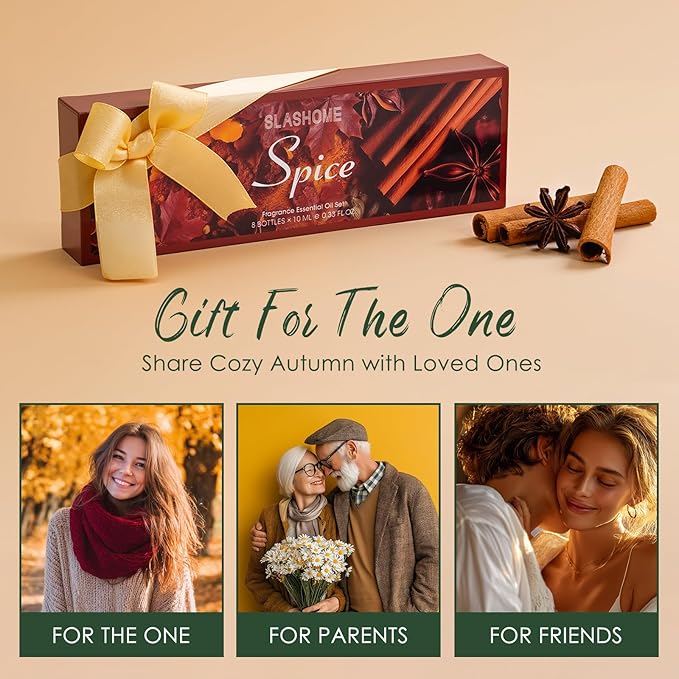 Fall Essential Oils for Diffuser, 8 Pack 0.34 fl oz Autumn Scents with Pumpkin, Cinnamon, Apple & More, Fall Scented Essential Oils Gift Set for Home Fragrance, Relaxation & Fall Gifts