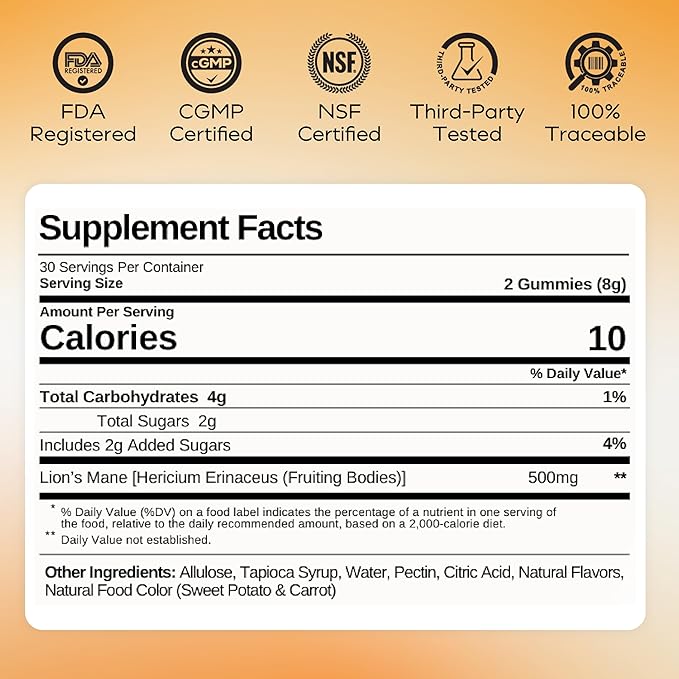 Lions Mane Mushroom Gummies for Focus and Memory - 500mg Fruiting Body Extract - Cognitive Support and Brain Health Supplements for Adults and Kids - Vegan, Gluten-Free - Canyon Cooler - 30 Servings