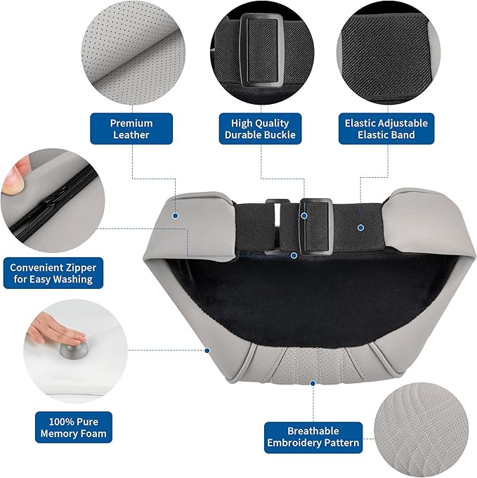 Car Headrest Memory Foam Neck Pillow for Driving with Leather Cover Soft Comfortable Seat Head Pillow Cushion for Most Cars SUV Sedan Home Office Off-White (Beige) (1PC)