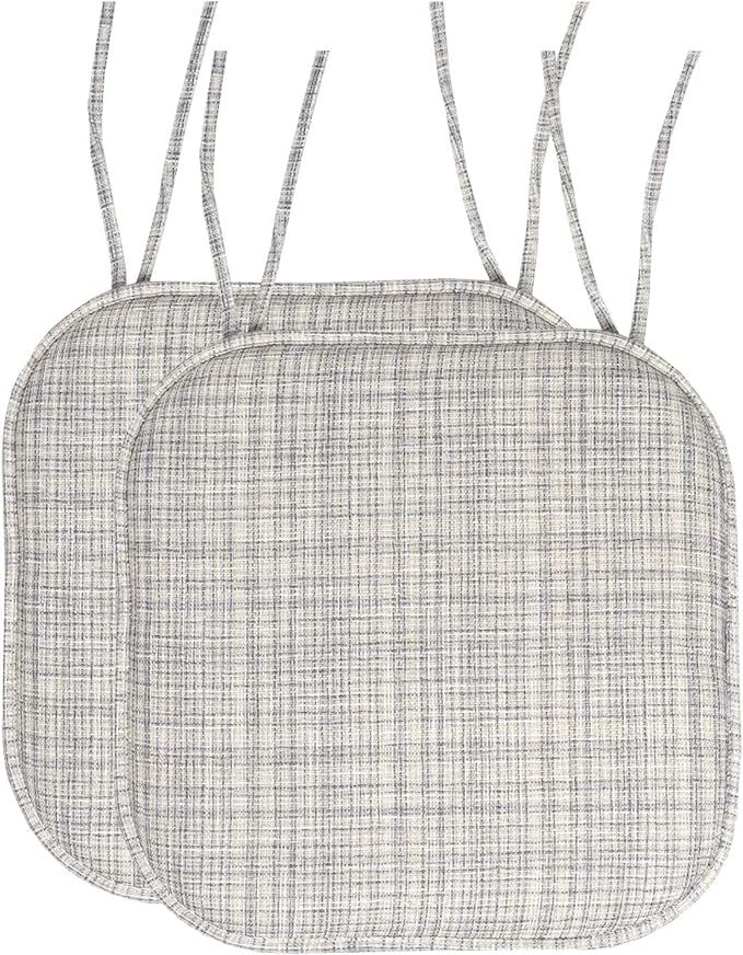 Sweet Home Collection Chair Cushion Memory Foam Pads with Ties Honeycomb Pattern Slip Non Skid Rubber Back Rounded Square 16" x 16" Seat Cover, 2 Pack, Aria Silver/Cream 6 pack