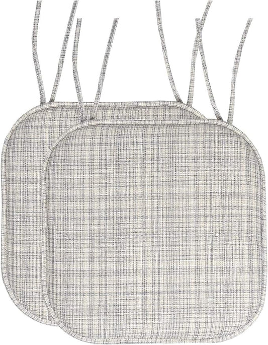 Sweet Home Collection Chair Cushion Memory Foam Pads with Ties Honeycomb Pattern Slip Non Skid Rubber Back Rounded Square 16" x 16" Seat Cover, 2 Pack, Aria Silver/Cream 6 pack