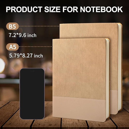 Lined Journal Notebook for Work College Ruled Note Book 5.79"x8.27" A5 PU Leather Daily Journaling 216 Pages for Women Men Writing Home School Supplies Business (A5 Lined 216pages, 2 Pack-Khaki 2pack)