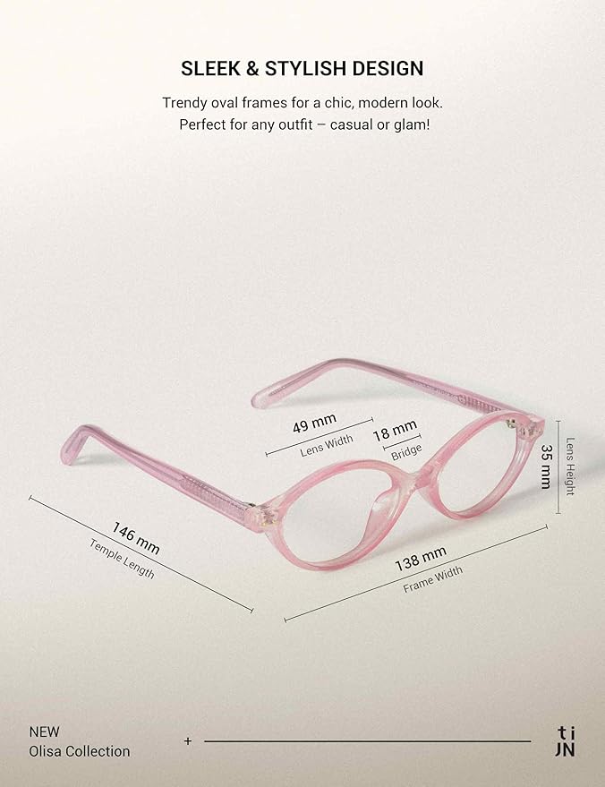 TIJN Olisa Blue Light Blocking Glasses for Women Men,Oval Glasses Frame Bluelight Glasses for Gaming/Computer/Screen