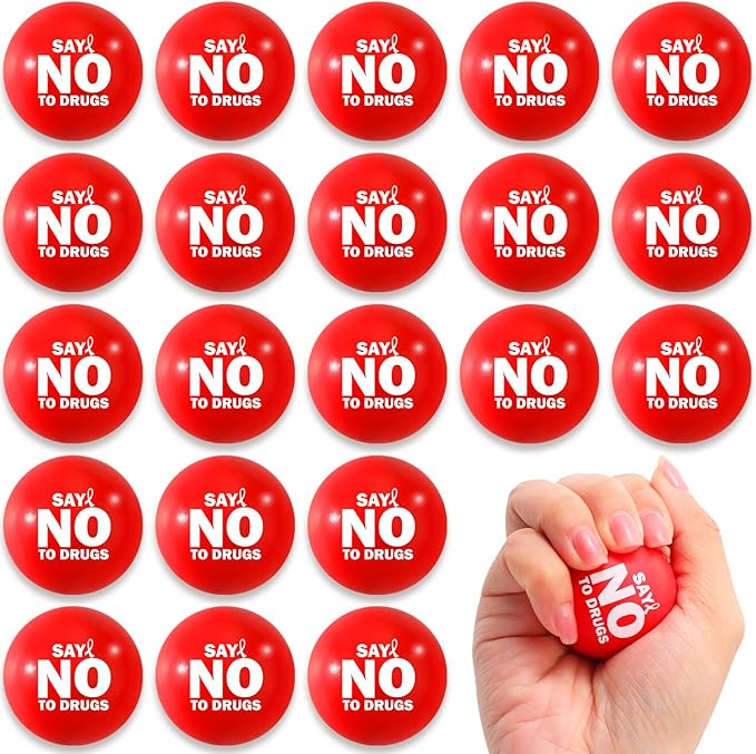 Poen 80 Pcs Red Ribbon Week Supplies Bulk Say No to Drugs Red Awareness Squeeze Balls Drug Free Awareness Anti Drug Events Gifts Motivational Relief Stress Balls for Charity Activity (Stylish Style)