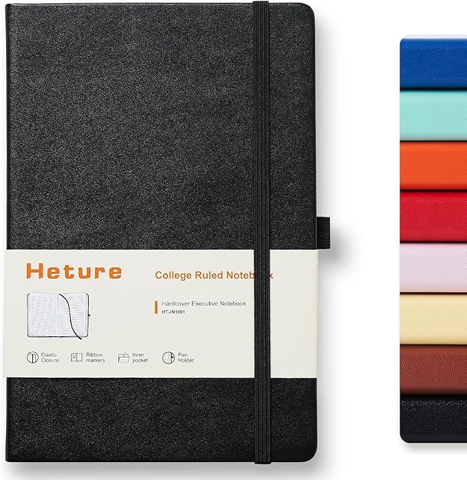 Hardcover Notebooks, A5 Lined Journals Notebook for Writing 160 Pages, 8.2 x 5.5 inch, Classic Ruled Notebooks for College/Work/Travel (Black, 1 Pack)