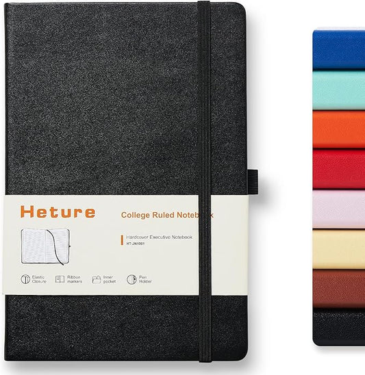 Hardcover Notebooks, A5 Lined Journals Notebook for Writing 160 Pages, 8.2 x 5.5 inch, Classic Ruled Notebooks for College/Work/Travel (Black, 1 Pack)