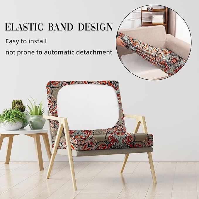 8Pcs Stretch Patio Cushion Covers Outdoor Cushion Cover, Jacquard Stretch Cushion Covers, Cover Replacement, Outdoor Sofa Covers, Washable Furniture Couch Cushion Cover (Orange Latte)