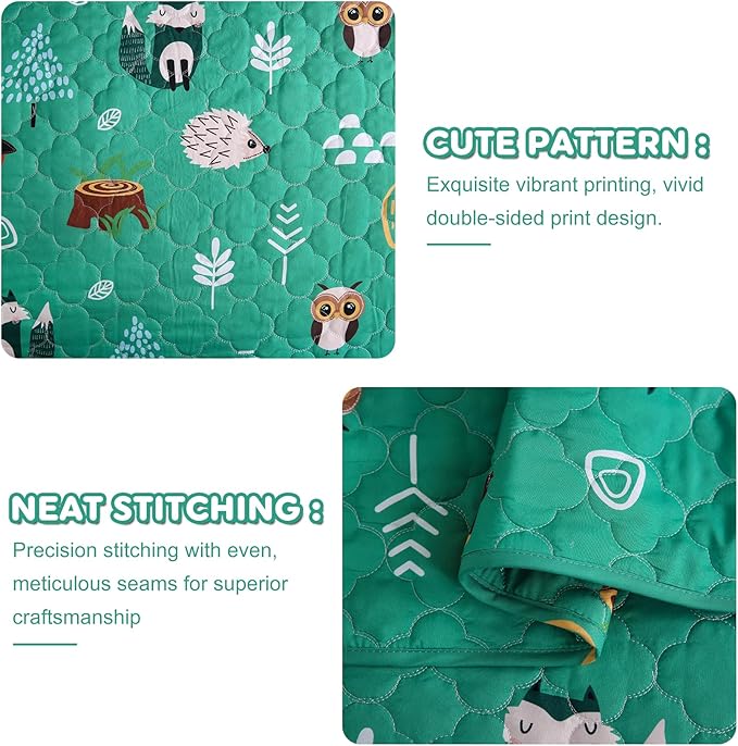 Green Forest Animals Quilt Set for Boys Queen Size Kids Bedding Sets Lightweight Summer Bedspread Soft Microfiber Breathable Bed Comforter All-Season