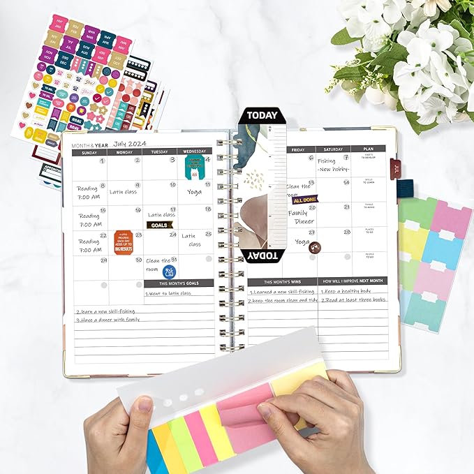 Ospelelf Undated Planner Daily Spiral Binding Weekly Monthly Hardcover Mini Planners with Stickers 12 Months Productivity Aesthetic Journey Booklet Size Brown