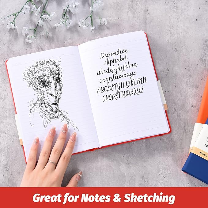 SUIN Hardcover-Journal-Notebooks, A5 Lined Journals Notebook for Writing 200 Pages, 8.2 x 5.5 inch, Classic Ruled Notebooks for Work/Travel/College (Red- 1 Pack)