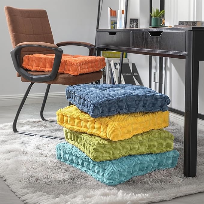 2 Pack Meditation Floor Pillow Large Square and Round Floor Cushions for Adults Purple Corduroy Floor Seat Pillows Cushion for Living Room Balcony Tatami Yoga,18x18 Inch