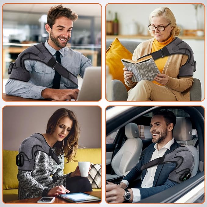 Cordless Shoulder Heating Pad, Heated Shoulder Wrap with Vibration, Shoulder Massager Heated Shoulder Brace for Women Men