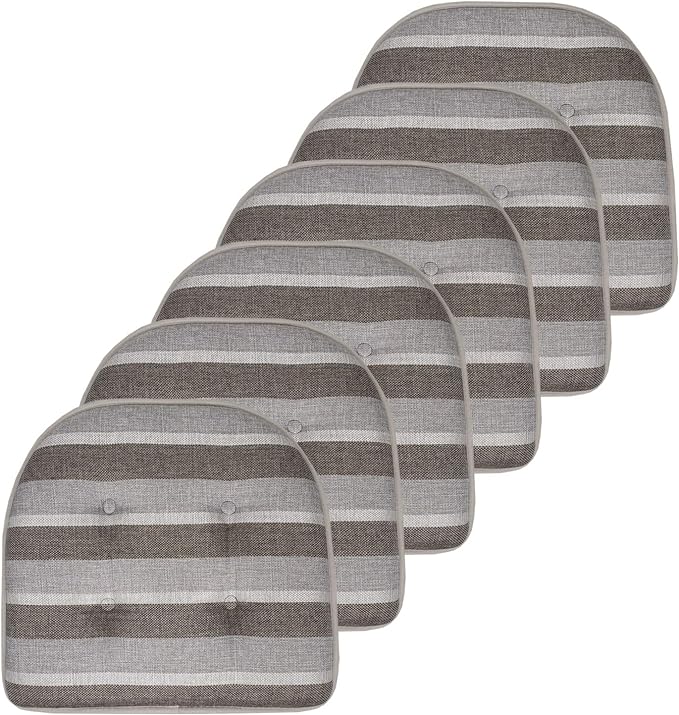 Sweet Home Collection Chair Cushion Memory Foam Pads Tufted Slip Non Skid Rubber Back U-Shaped 17" x 16" Seat Cover, 6 Pack, Bradford Silver/Brown, (Pack of 2)