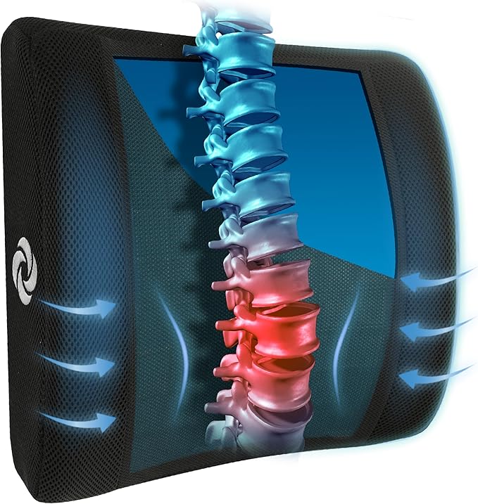 SAMSONITE, cooling gel, lumbar support pillow for office chair or car seat - boost your lower back comfort zone, high grade - memory foam, universal chair cushion, breathable mesh, washable cover