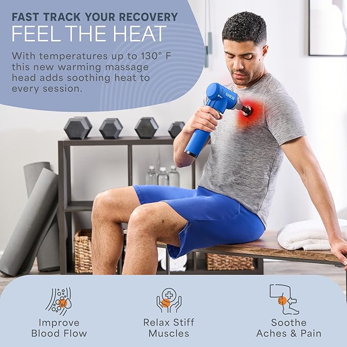LifePro Sonic LX Athletic Heated Massage Gun – Deep Tissue Portable Massager for Muscle Recovery - 9 Speed & 10 Heads Massage Gun - Rechargeable Percussion Massager for Athletes & Sports Enthusiasts