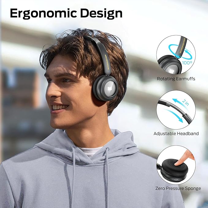 Monster N-Tune MINI 01 Wireless On-Ear Headphones - Bluetooth 6.0 Wireless Headset with Speed Charge, Clear Audio, 50H Playtime, Comfortable & Lightweight Design, Hands-Free Calls (Black)