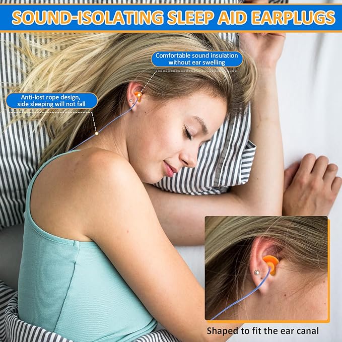 Xuhal 200 Pairs Corded Ear Plugs Waterproof Silicone Corded Earplugs Bulk Reusable Noise Cancelling and Hearing Protection for Sleeping Snoring Swimming Shooting Study Construction