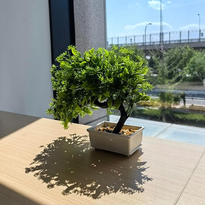 Artificial Bonsai Pine Tree Fake Desk Plants Commercial Reception Charm Adornment Home Decor Office Bookshelf Decor (Warm Colors)