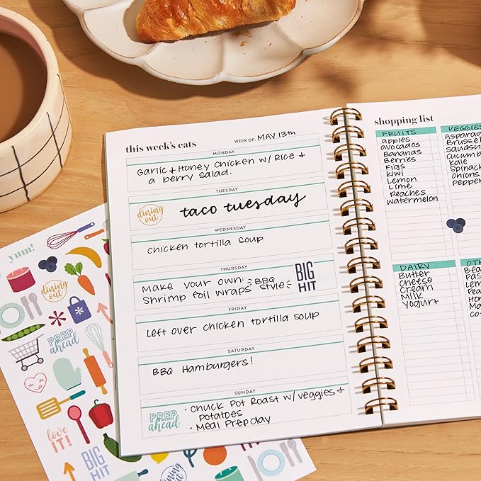 Erin Condren Inspired Collection A5 Weekly Meal Planner, Includes Shopping List Trackers